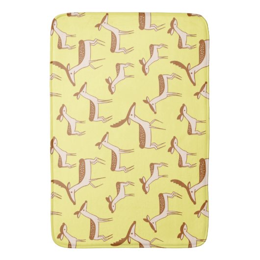 かわいいベビーディアアンドファミリーオンパステルイエロー バスマット (正面縦)