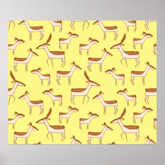 かわいいベビーディアアンドファミリーオンパステルイエロー ポスター (正面)