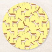 かわいいベビーディアアンドファミリーオンパステルイエロー ラウンドペーパーコースター (正面)