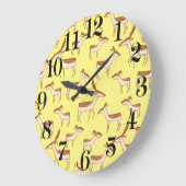 かわいいベビーディアアンドファミリーオンパステルイエロー ラージ壁時計 (傾斜)