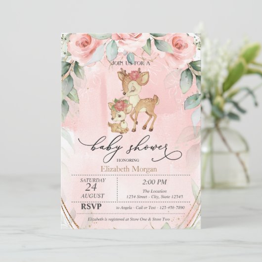 かわいいベビーディアピンクローゼベビーシャワー 招待状 (スタンド正面)