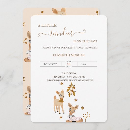 かわいいベビーディアベビーシャワー 招待状 (正面/裏面)