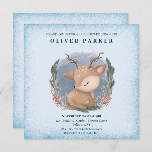 かわいいベビーディアベビーシャワー 招待状 (正面/裏面)