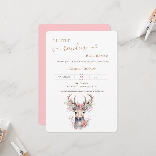 かわいいベビーディアホリーベリーベビーシャワー 招待状 (正面/裏面インサイチュ)