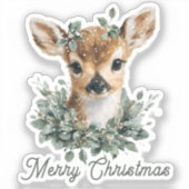 かわいいベビーディアメリークリスマス – 水の色の子鹿 シール (正面)