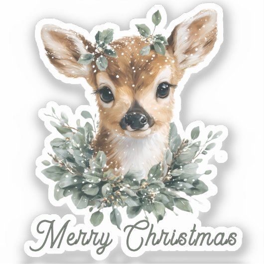 かわいいベビーディアメリークリスマス – 水の色の子鹿 シール (正面)