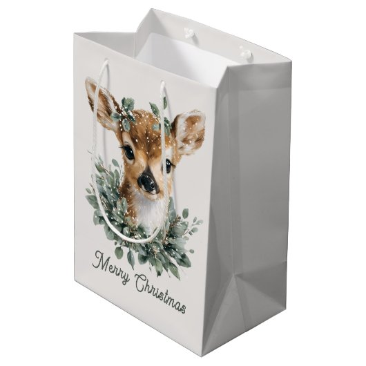 かわいいベビーディアメリークリスマス – 水の色の子鹿 ミディアムペーパーバッグ (裏面アングル)