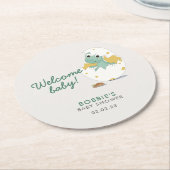 かわいいベビーディーノインエッグベビーシャワー歓迎パーティー ラウンドペーパーコースター (アングル)