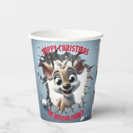 かわいいベビートナカイ3Dクリスマス 紙コップ (正面)