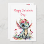かわいいベビードラゴンとハートフローラバレンタイン シーズンカード (正面/裏面)
