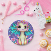 かわいいベビードラゴンとピンクの花フリースブランケット ペーパープレート (パーティー)