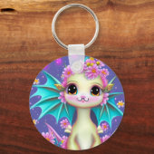 かわいいベビードラゴンとピンクの花 キーホルダー (正面)