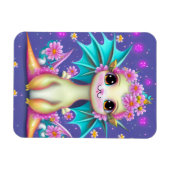 かわいいベビードラゴンとピンクの花 マグネット (横)