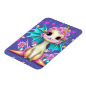 かわいいベビードラゴンとピンクの花 マグネット (左側)