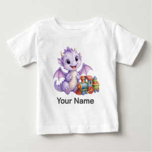 かわいいベビードラゴンのおもちゃの列車パーソナライズデザイングッズ ベビーTシャツ