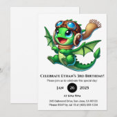 かわいいベビードラゴンの誕生日 招待状 (正面/裏面)