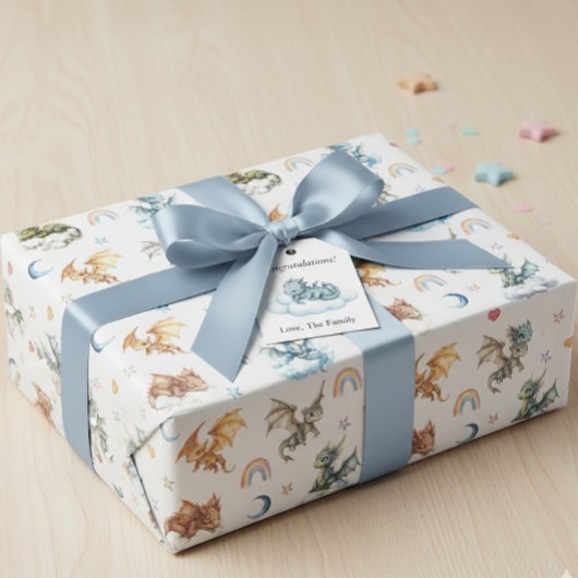 かわいいベビードラゴンウォーター色の雲の夜 ラッピングペーパー
