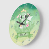 かわいいベビードラゴンウォーター色ラウンドクロック ラージ壁時計 (傾斜)