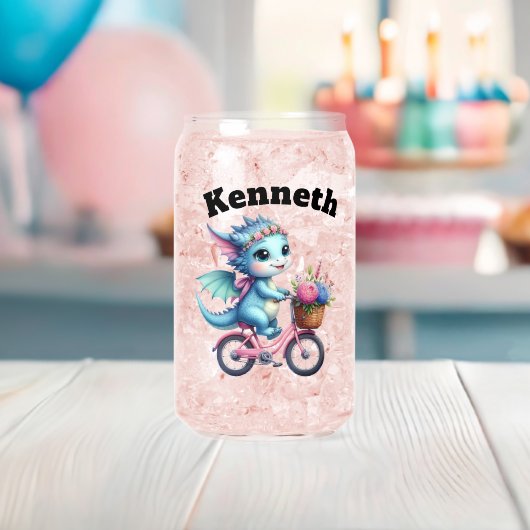 かわいいベビードラゴンサイクリングイン春 ガラス缶 (インサイチュ (ベビーシャワー))