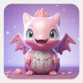 かわいいベビードラゴンステッカー スクエアシール (正面)