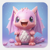 かわいいベビードラゴンステッカー スクエアシール (正面)
