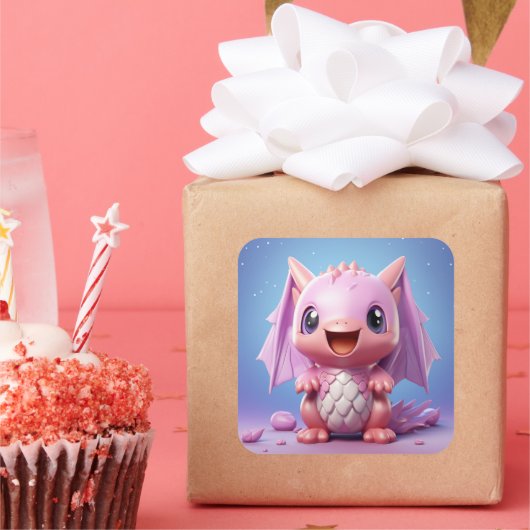 かわいいベビードラゴンステッカー スクエアシール (パーティー)