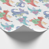 かわいいベビードラゴンハッピー踊りおもしろいキッズアニメ ラッピングペーパー (角)