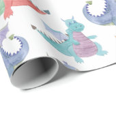 かわいいベビードラゴンハッピー踊りおもしろいキッズアニメ ラッピングペーパー (ロールコーナー)