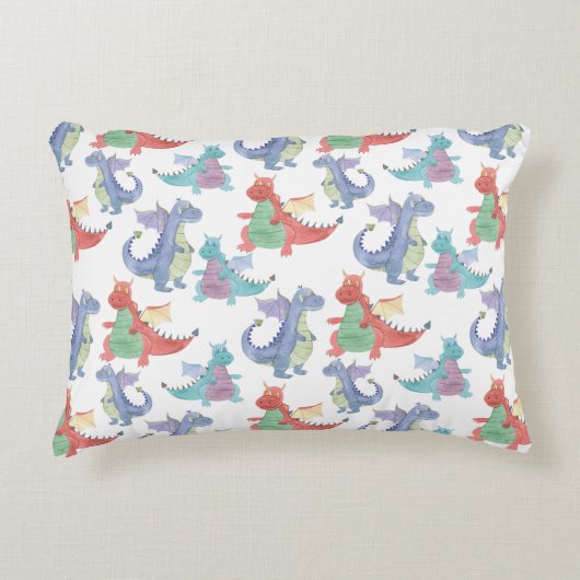 かわいいベビードラゴンハッピー踊りおもしろい漫画キッズ アクセントクッション (正面)