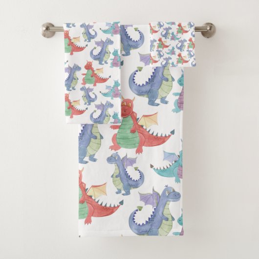 かわいいベビードラゴンハッピー踊りおもしろい漫画キッズ バスタオルセット (インサイチュ)