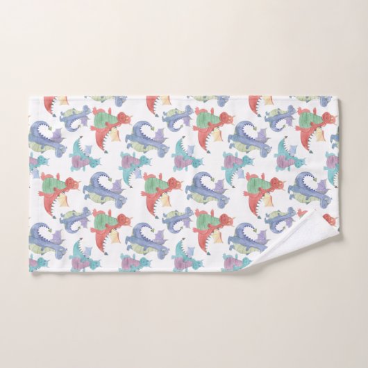 かわいいベビードラゴンハッピー踊りおもしろい漫画キッズ バスタオルセット (ハンドタオル)