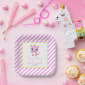 かわいいベビードラゴンピンクストライプ誕生日 ペーパープレート (パーティー)