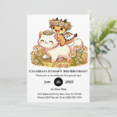 かわいいベビードラゴンライディングホワイトキャット誕生日 招待状 (スタンド正面)