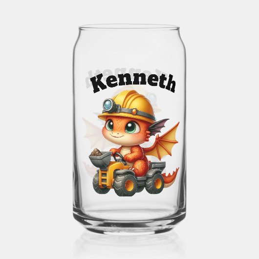 かわいいベビードラゴン小さな車で宝石を採掘する ガラス缶 (裏面)