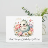 かわいいベビードラゴン花のベッドありがとう サンキューカード (スタンド正面)