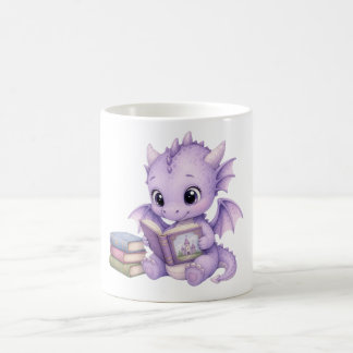 かわいいベビードラゴン 本の愛好家 水彩の保育室アート コーヒーマグカップ