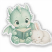 かわいいベビードラゴン+本+読み+ナーサリーワターカラー シール (正面)