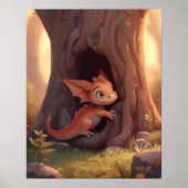 かわいいベビードラゴン+森の幻想的な子供部屋の壁  ポスター (正面)