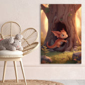 かわいいベビードラゴン+森の幻想的な子供部屋の壁  ポスター