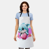 かわいいベビードルフィンとバレンタインハート エプロン (着用した状態)