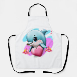 かわいいベビードルフィンとバレンタインハート エプロン