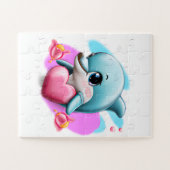 かわいいベビードルフィンとバレンタインハート ジグソーパズル (横)