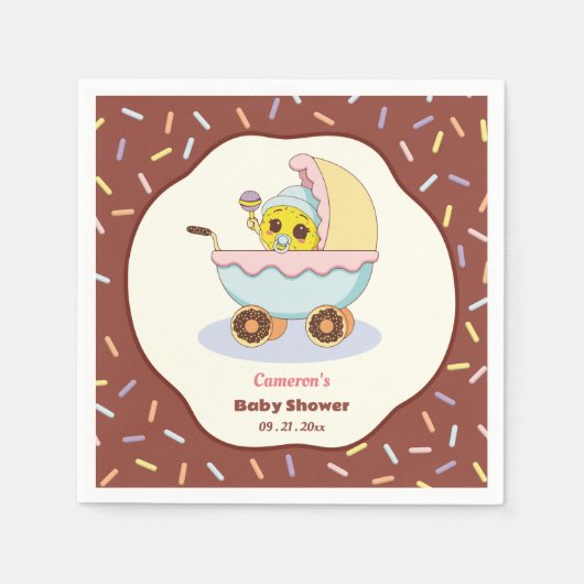 かわいいベビードーナツ漫画の赤ちゃんシャワーと散水 スタンダードカクテルナプキン (正面)