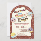 かわいいベビードーナツ漫画の赤ちゃんシャワーと散水 招待状 (正面)