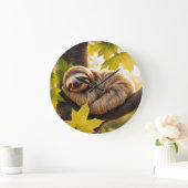 かわいいベビーナマケモノが木に眠る ラージ壁時計 (ホーム)