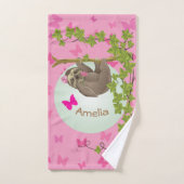 かわいいベビーナマケモノとピンクの蝶バスタオルS バスタオルセット (ハンドタオル)