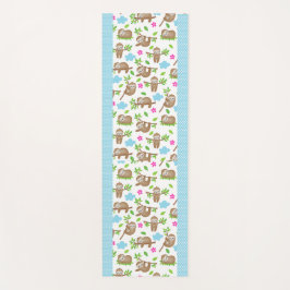 かわいいベビーナマケモノと青い白い水玉模様 ヨガマット