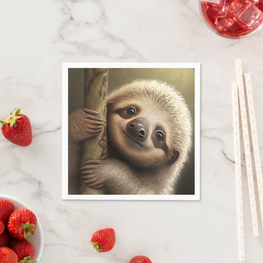 かわいいベビーナマケモノ笑顔の野生動物自然動物 スタンダードカクテルナプキン (インサイチュ)