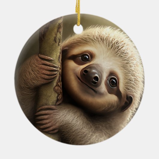 かわいいベビーナマケモノ笑顔の野生動物自然動物 セラミックオーナメント (裏面)