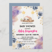 かわいいベビーナマズカラフルフラワーベビーシャワーパーティー 招待状 (正面/裏面)